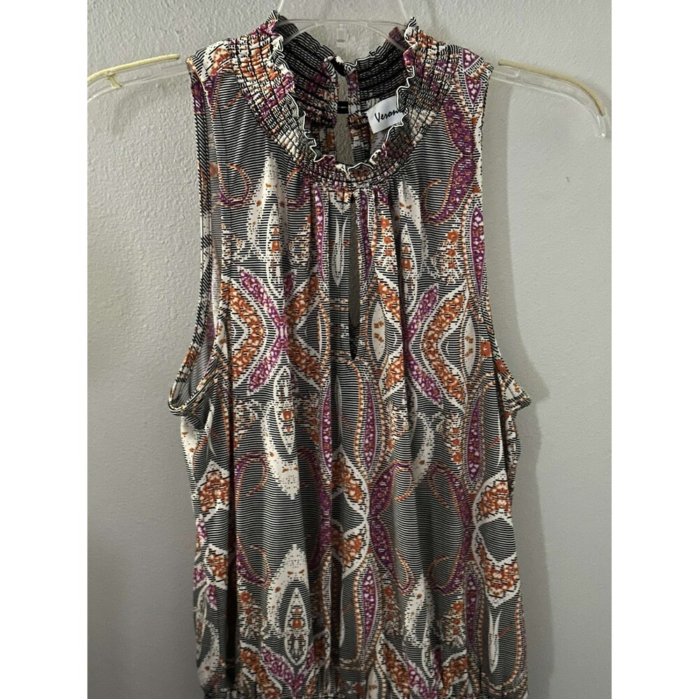 Verona Collection Sleeveless High Neck Blouse – Boho Geometric Print – Size L